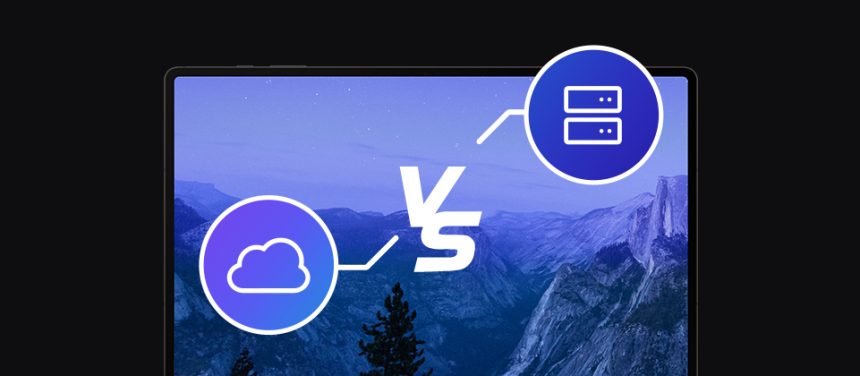 banner z laptopem oraz ikonami wersji on-premise i cloud Proget