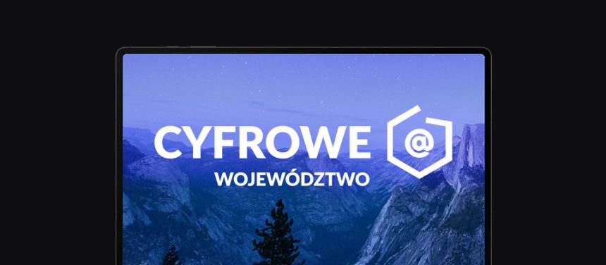 banner z ekranem laptopa, na nim logo Cyfrowe Województwo