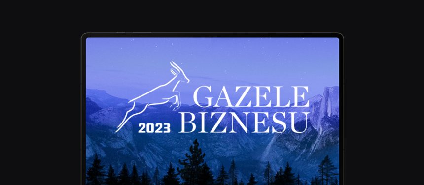 banner z laptopem i logo Gazele Biznesu 2023