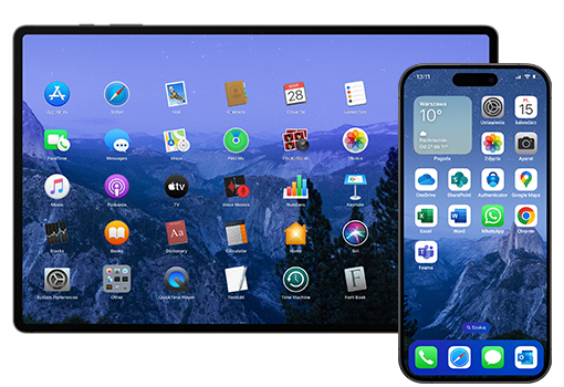 tablet i telefon, widok na ekran główny z ikonami aplikacji