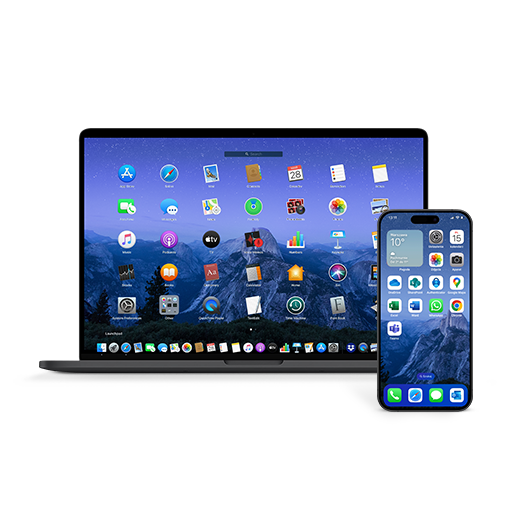urządzenia Apple, laptop i telefon, widoki na ekrany z aplikacjami