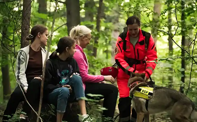 Proget zarządzanie mobilnością dla sektora publicznego, ratowniczka z psem i zagubieni ludzie