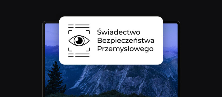 banner z laptopem i logo Świadectwo Bezpieczeństwa Przemysłowego