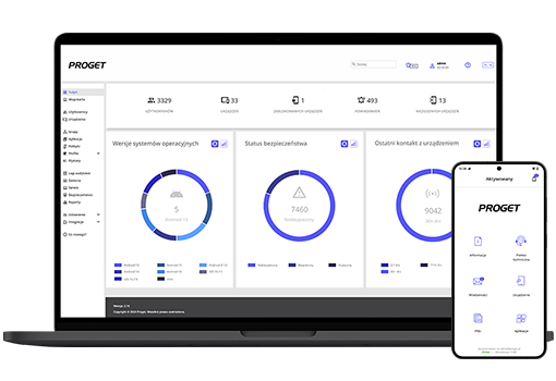 ekran laptopa z widokiem na konsolę Proget i telefon z agentem Proget