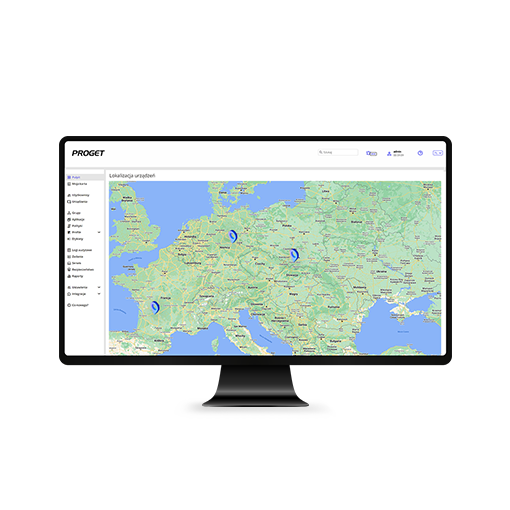 lokalizacja, mapa w konsoli Proget z oznaczonymi lokalizacjami