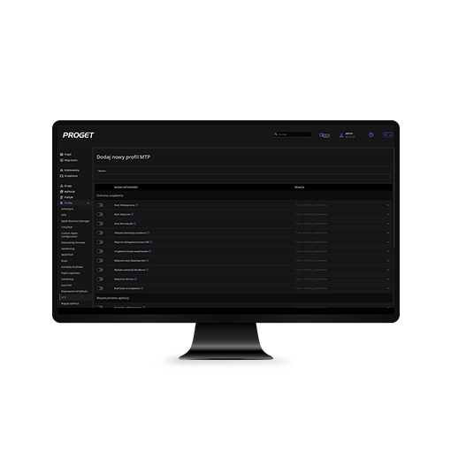 Proget zarządzanie mobilnością, ekran z konsolą, profil MTP