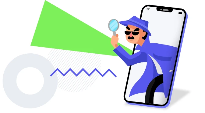 kreskówkowy szpieg wychodzący z ekranu smartfona