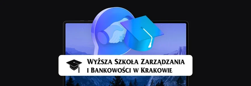 banner z ekranem laptopa, na nim ikona współpraca edu i logo WSZiB