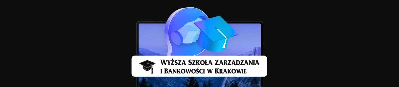 banner z ekranem laptopa, na nim ikona współpraca edu i logo WSZiB