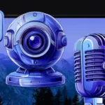 ekran laptopa, nad nim ikona dymku, kamery, mikrofonu i sieci