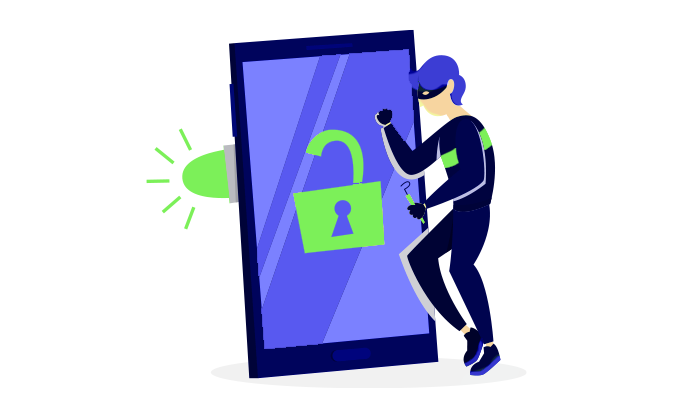 złodziej danych włamujący się do telefonu