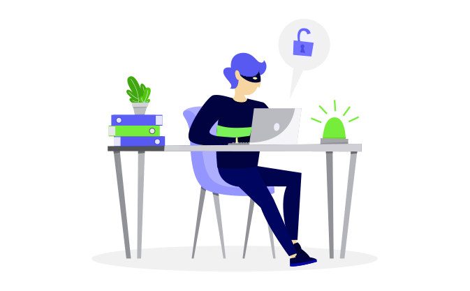 złodziej danych włamuje się na komputer