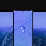 laptop, przed nim telefon z apką z wyznaczoną strefą, ikona lokalizacji i geofencingu