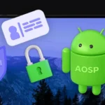 baner z laptopem, specjalistyczne urządzenia mobilne z AOSP, tarcza z napisem MDM