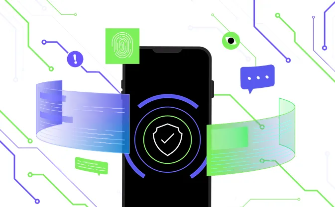 bezpieczeństwo mobilne, telefon z tarczą i checkmarkiem, ikony cybersec