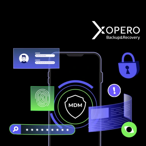 telefon z tarczą i napisem MDM, ikony cybersec