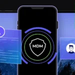 baner z laptopem, telefon z tarczą i napisem MDM, ikony cybersec