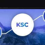 banner z laptopem, białą ikoną z napisem KSC, ikona tarczy, ikona paragrafu