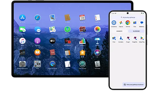 tablet i telefon, widok na ekran główny z ikonami aplikacji