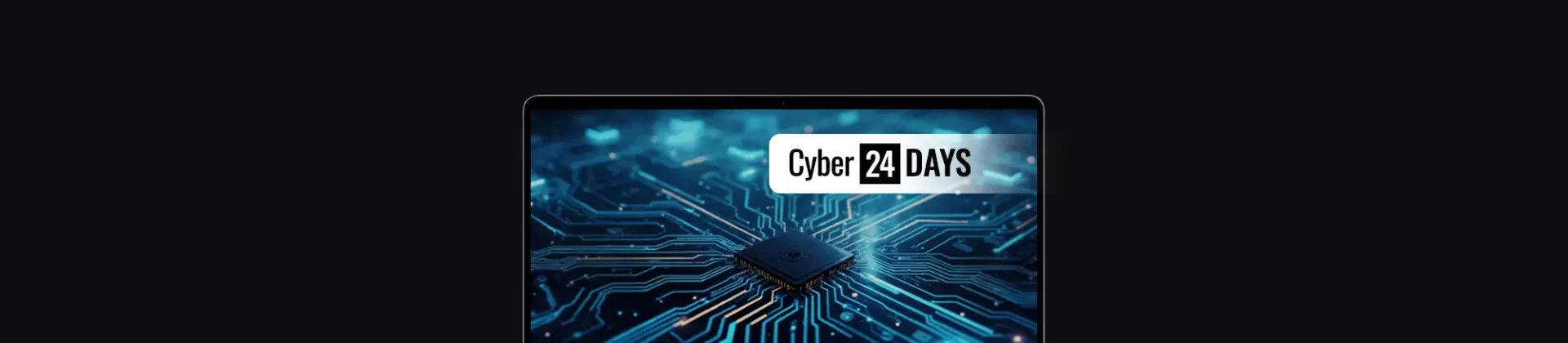 banner z laptopem i grafiką z procesorem, logo Cyber24Days