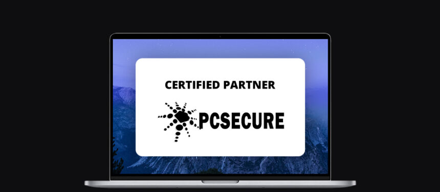 a banner with a laptop screen, on it the PC Secure company logo and the words 'certified partner'