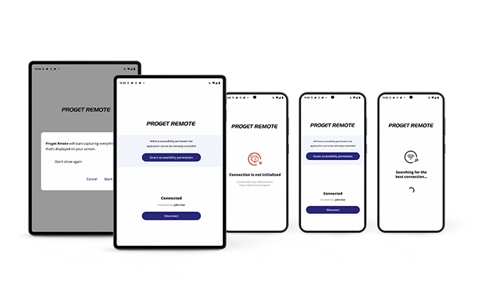 Proget Remote, application screens