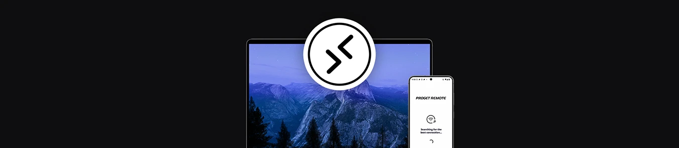 banner with laptop and remote support icon, next to phone with Proget Remote app