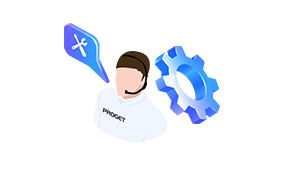 Proget system engineer icon, cog, speech bubble with tools symbol