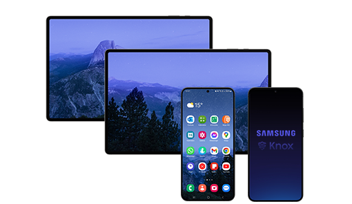 four mobile devices, two tablets and two Samsung smartphones
