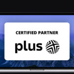 banner with a laptop screen, on it the logo of the company Plus and the words 'certified partner'