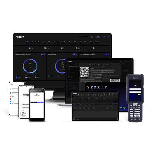 various mobile devices with the Proget console: desktop computer, laptop, tablet, smartphones, rugged devices