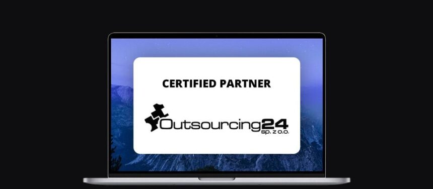 banner with a laptop screen, on it the logo of the company Outsourcing24 and the words 'certified partner'
