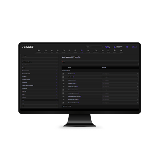 Proget mobility management, console screen, MTP profile