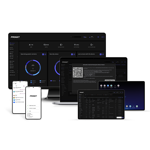 various mobile devices with the Proget console: desktop computer, laptop, tablet, smartphones