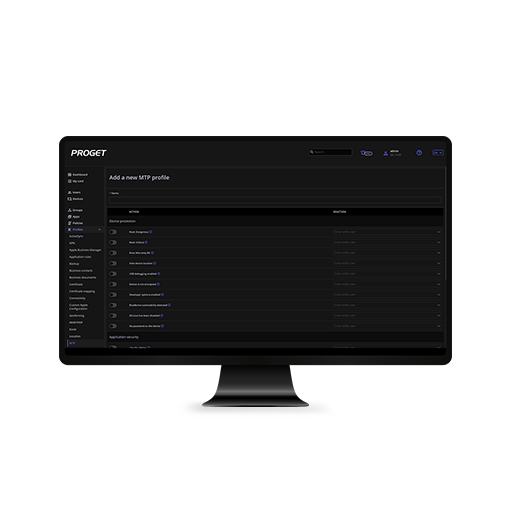 Proget mobility management, console screen, MTP profile