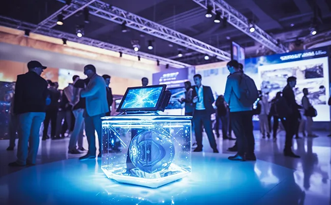 tablet stand at an IT conference