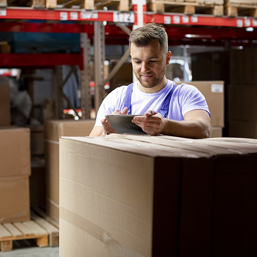 warehouse worker with a tablet