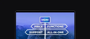 banner with laptop and graphics, Proget MDM signpost, price, features, support, All-in-One