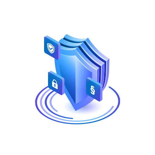 three shields, a shield icon with a checkmark, a padlock icon, a paragraph icon