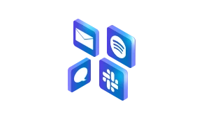 MDM app management, tiles with icons for email, chat, AI, and RSS apps