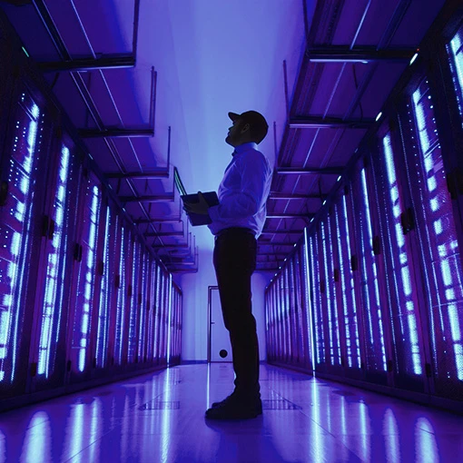 administrator checking the server room