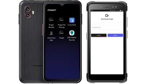 two smartphones and a ruggedized device in Kiosk mode