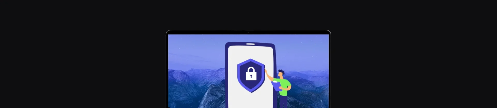 banner showing a mobile phone screen and an employeecarrying out an audit