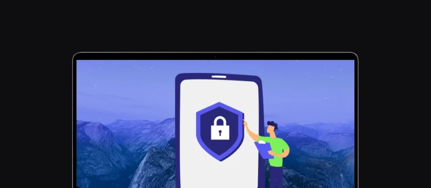 banner showing a mobile phone screen and an employeecarrying out an audit