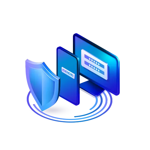 password-protected computer and phone screen, shield